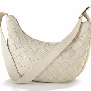 Rachel Zoe Woven Hobo Shoulder Bag Cream Ivory Faux Leather Bottega Style Purse